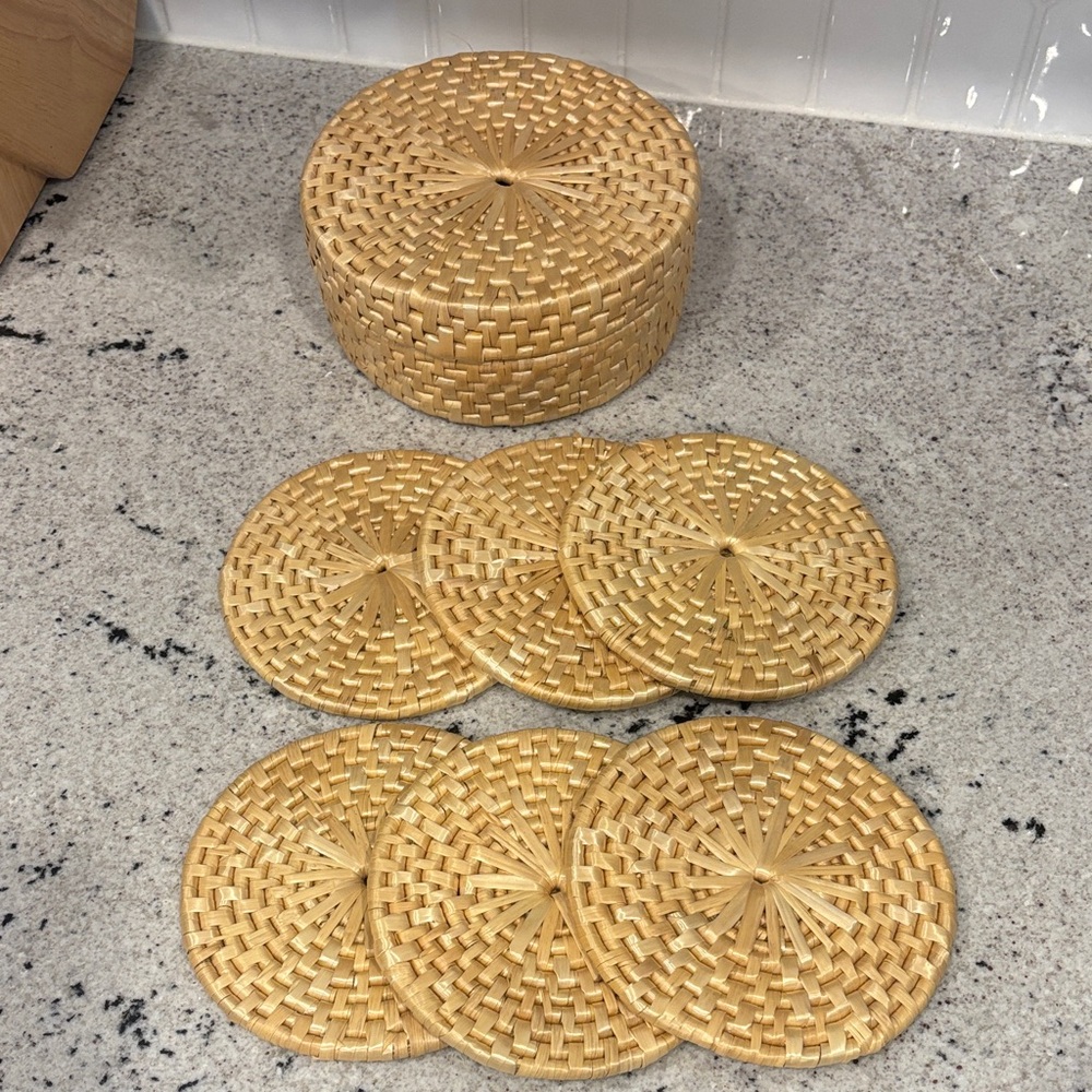 Woven Tan Coaster Set with Holder